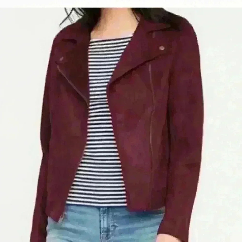 OLD NAVY medium faux suede moto jacket, purple